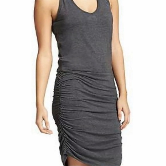 {ATHLETA} Gray Tee Racerback Ruched Dress Medium - Picture 6 of 9